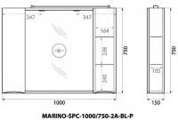 Зеркало-шкаф BelBagno MARINO-SPC-1000/750-2A-BL-P с подсветкой