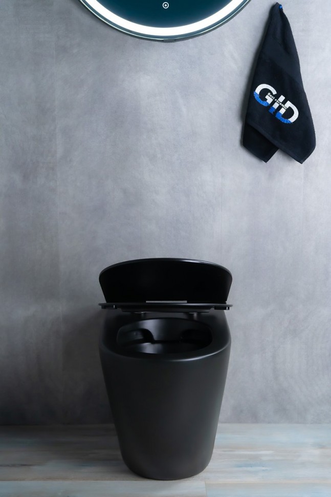 Приставной безободковый унитаз черный матовый микролифт дюропласт Gid TRS-269Bm
