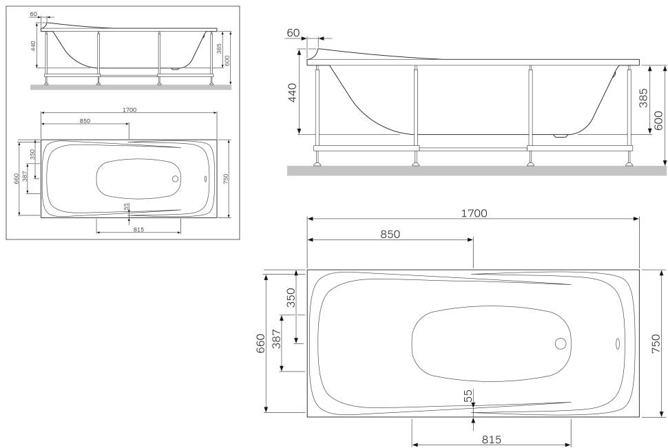 Декоративная фронтальная панель Am.Pm Sensation для ванны (170х75 см)